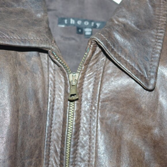 Theory Brown Leather  Bomber Women Jacket size 4 - Picture 13 of 16